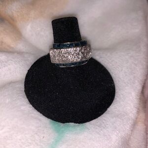 Blue stone silver tone adjustable size ring